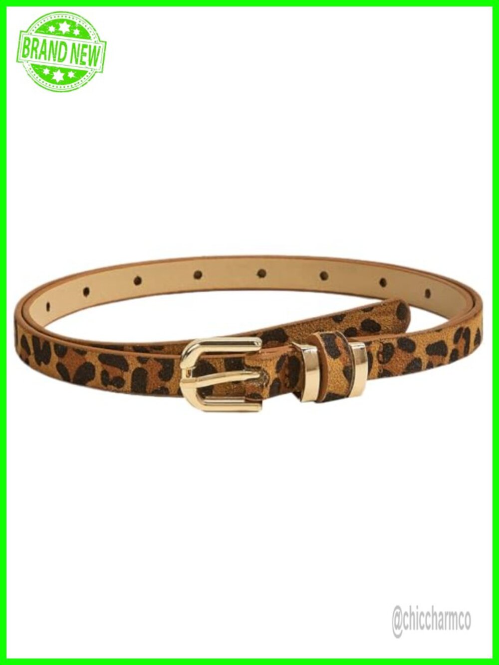 Women's Faux Leather Skinny Belt Animal Print Gold Buckle
